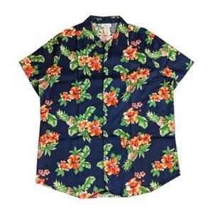Men's Hawaiian Aloha Traditional Pineapple‎ All Over Print Button Up Shirt, Navy